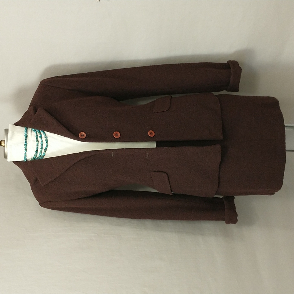 90s Designer Power Suit Mini Skirt Dark Burgundy Wool Migoscha Classy Quality 36